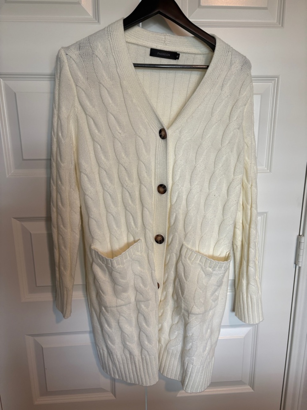 White Cable Knit Button-Front Cardigan